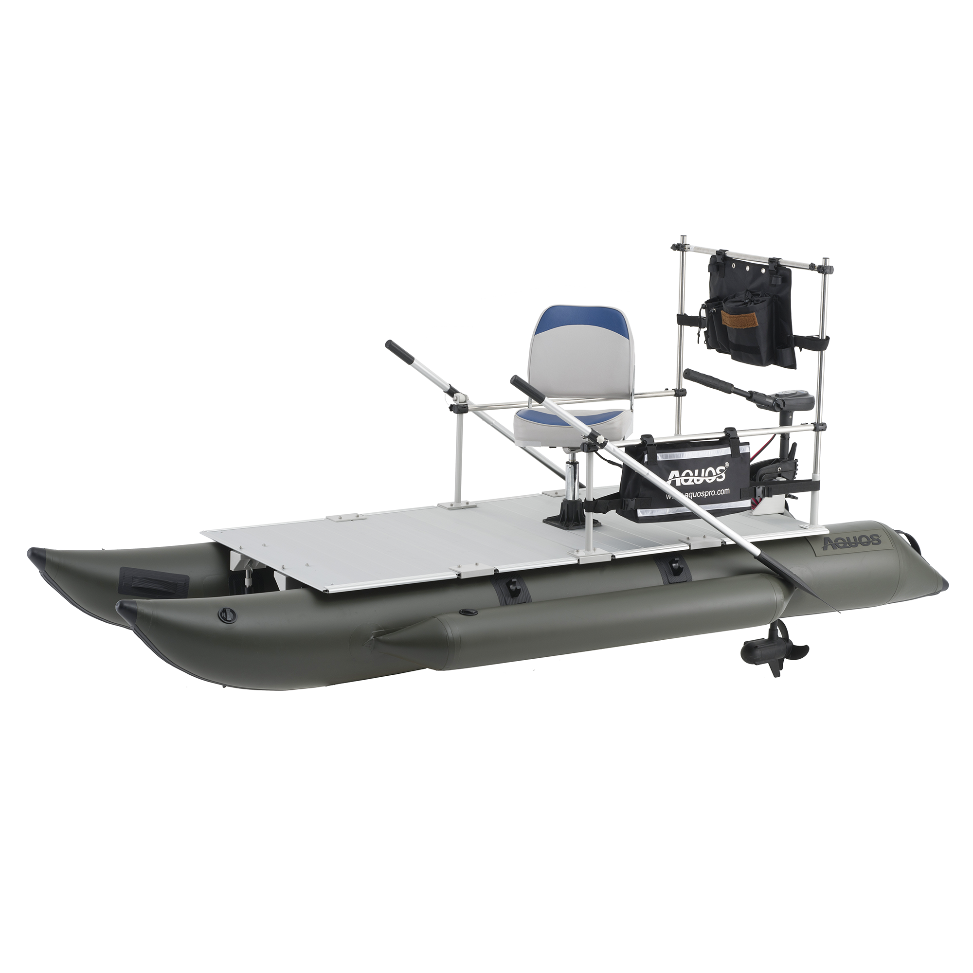 AQUOS New Heavy-Duty for Two Series 11.5 ft Inflatable Pontoon Boat with Haswing 24V 85lbs Transom Hand Control Trolling Motor