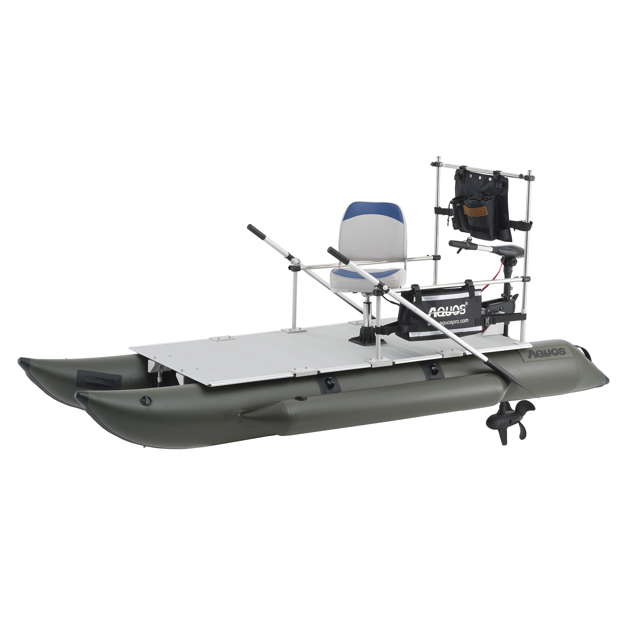 AQUOS New Heavy-Duty for Two Series 11.5 ft Inflatable Pontoon Boat with Haswing 24V 130lbs Transom Hand Control Trolling Motor