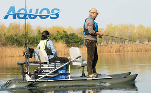 AQUOS New Heavy-Duty for Two Series 11.5 ft Inflatable Pontoon Boat with Haswing 12V 55LBS Bow Mount Hand Control Trolling Motor