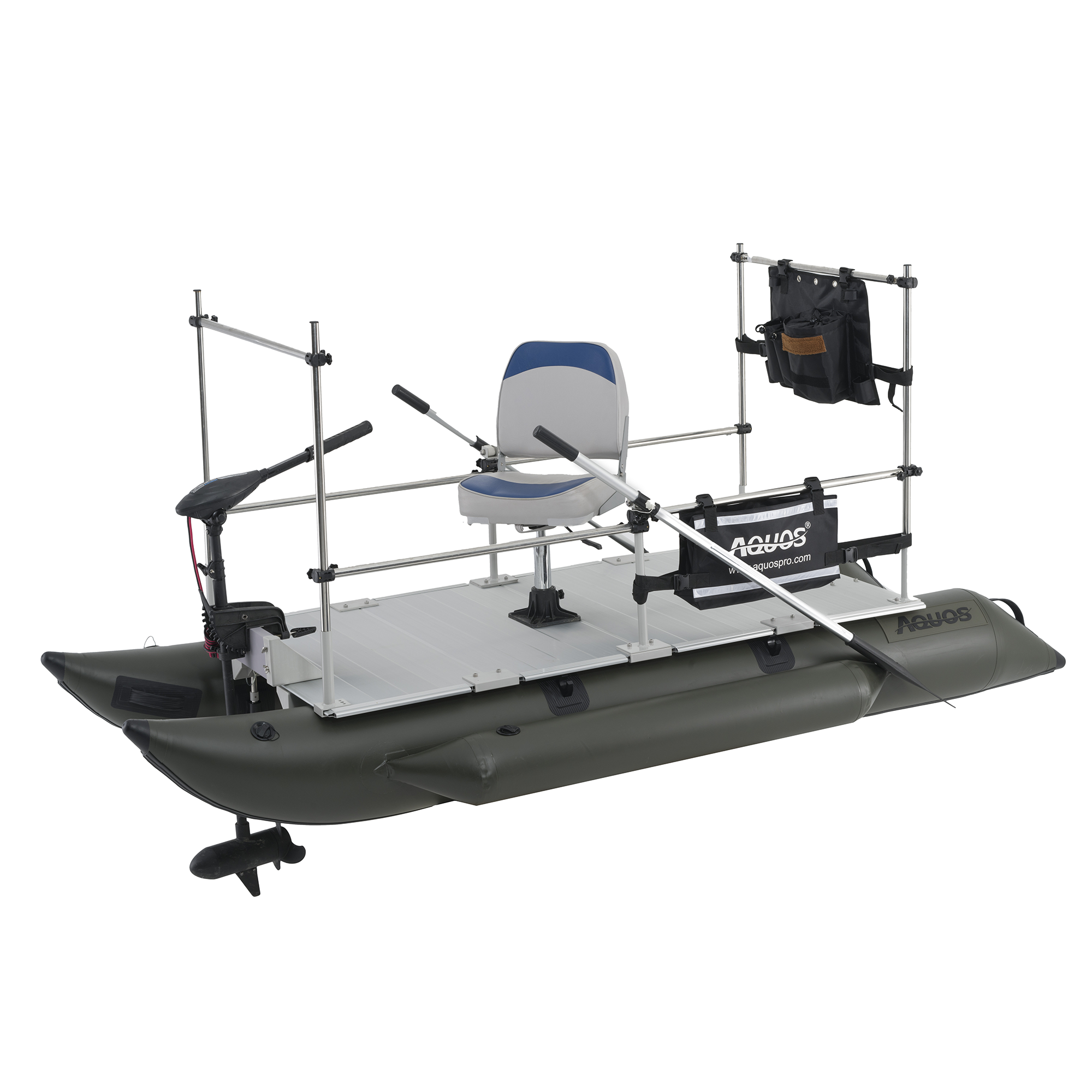 AQUOS New Heavy-Duty for One Series 10.2plus ft Inflatable Pontoon Boat with Haswing Bow Mount 12V 55lbs Hand Control Trolling Motor
