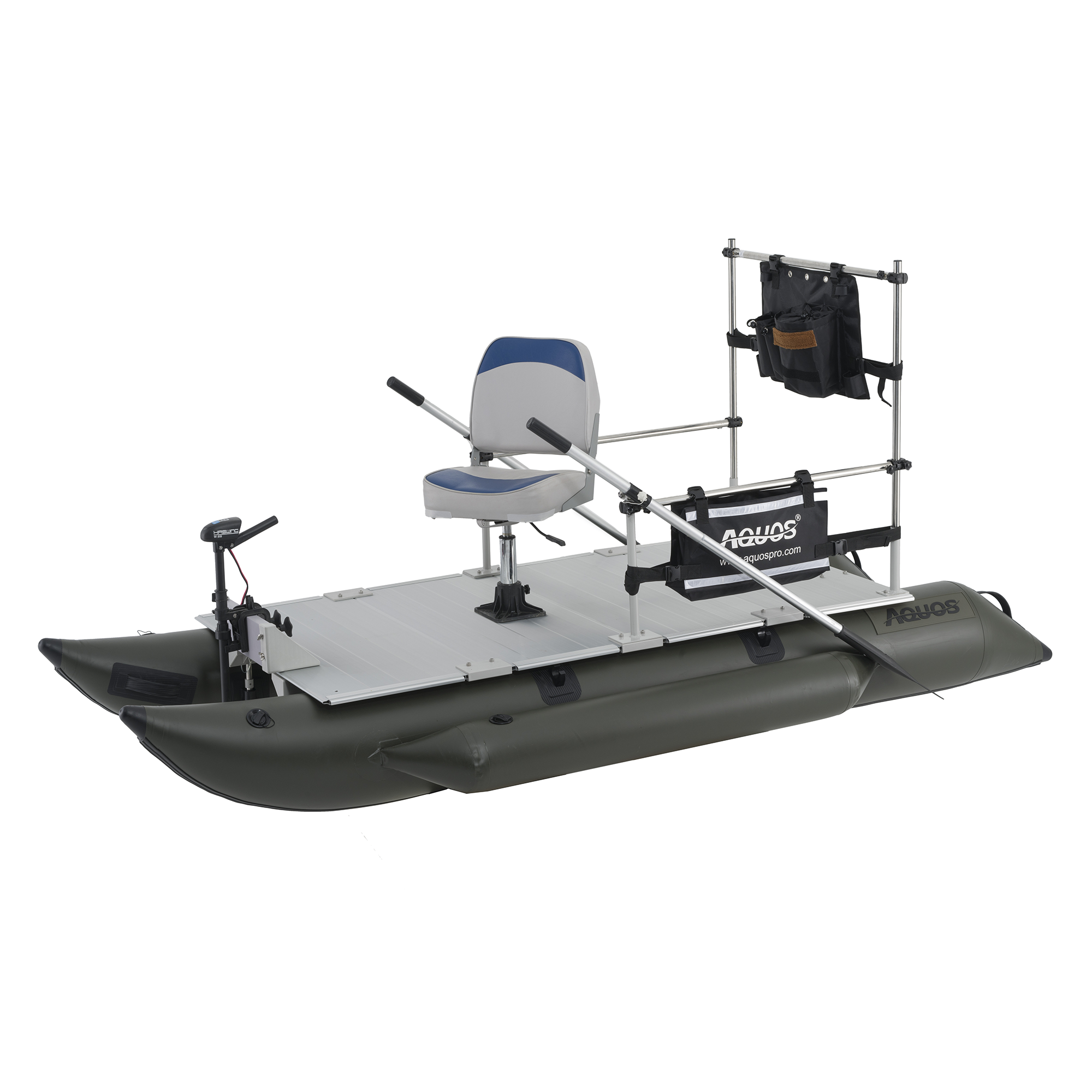 AQUOS New Heavy-Duty for One Series 10.2plus ft Inflatable Pontoon Boat with Haswing Bow Mount 12V 20lbs Hand Control Trolling Motor