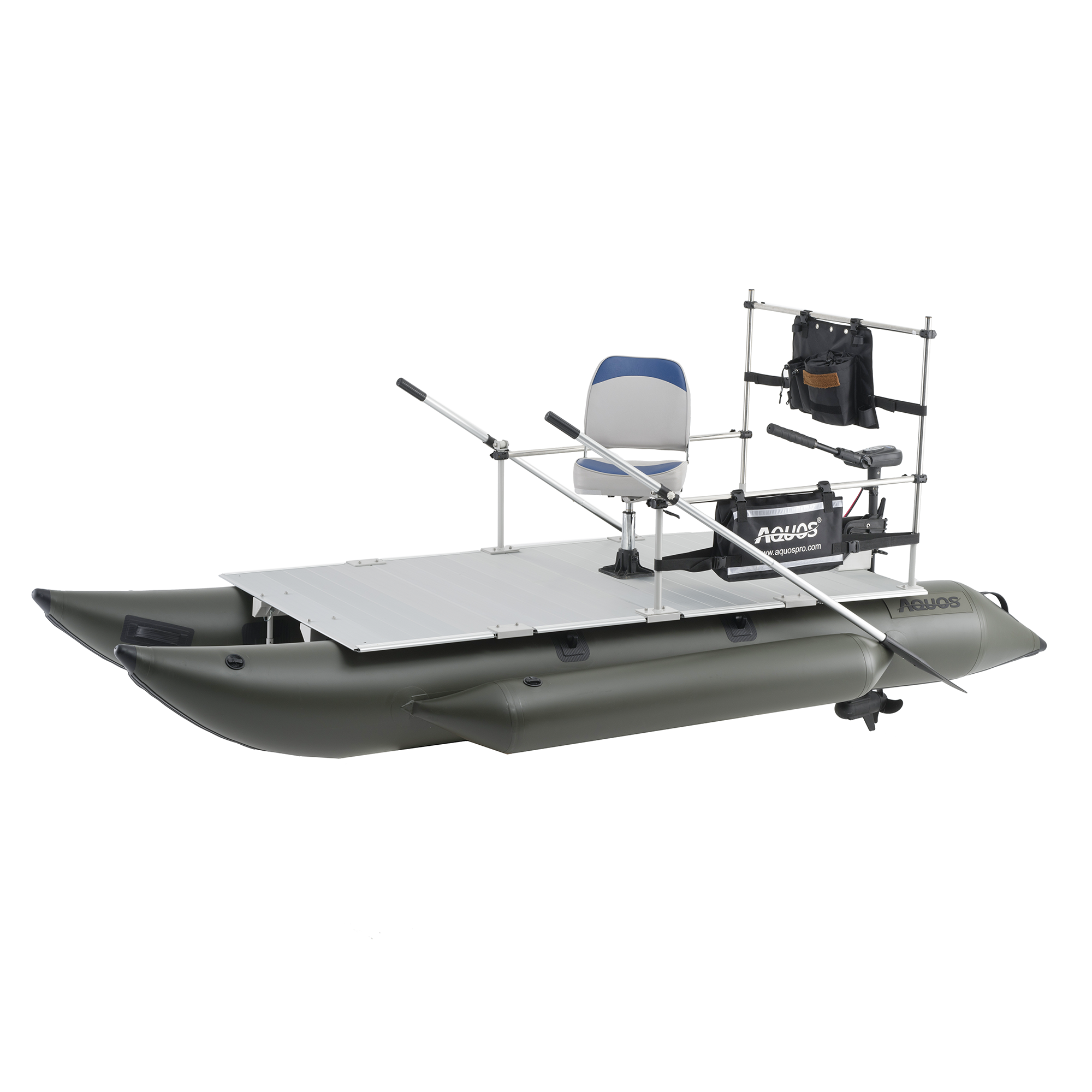 AQUOS New Heavy-Duty for Two Series 12.5 ft Inflatable Pontoon Boat with Haswing 24V 85lbs Transom Hand Control Trolling Motor