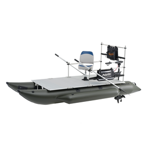 AQUOS New Heavy-Duty for Two Series 12.5 ft Inflatable Pontoon Boat with Haswing 24V 110lbs Transom Hand Control Trolling Motor