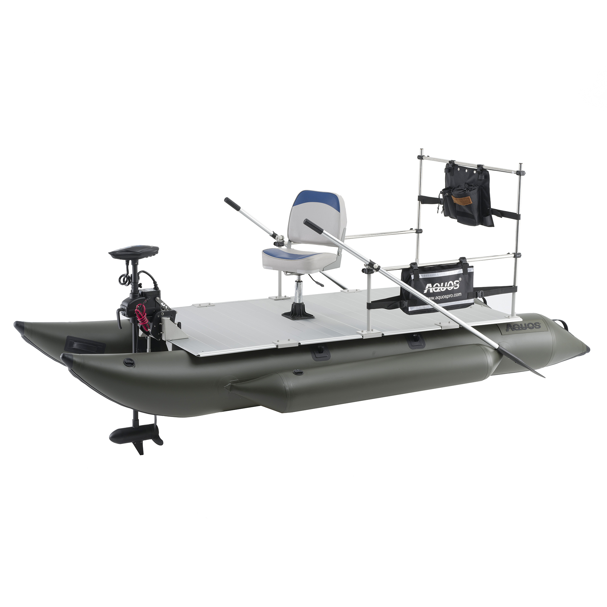 AQUOS New Heavy-Duty for Two Series 12.5 ft Inflatable Pontoon Boat with Haswing 12V 55lbs Bow Mount Remote Control Trolling Motor
