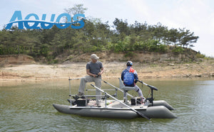 AQUOS New Heavy-Duty for Two Series 12.5 ft Inflatable Pontoon Boat with Haswing 24V 130lbs Transom Hand Control Trolling Motor