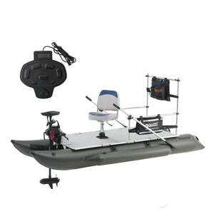 AQUOS Heavy-Duty for Two Series 11.5 ft Inflatable Pontoon Boat with Haswing 12V 55lbs Transom Trolling Motor & Remote & Foot Control