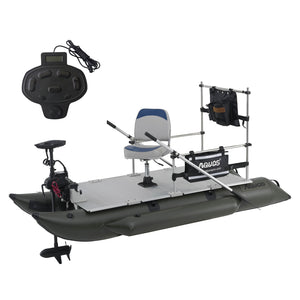 AQUOS Heavy-Duty for One Series 10.2plus ft Inflatable Pontoon Boat with Haswing Transom 12V 55LBS Trolling Motor & Remote & Foot Control