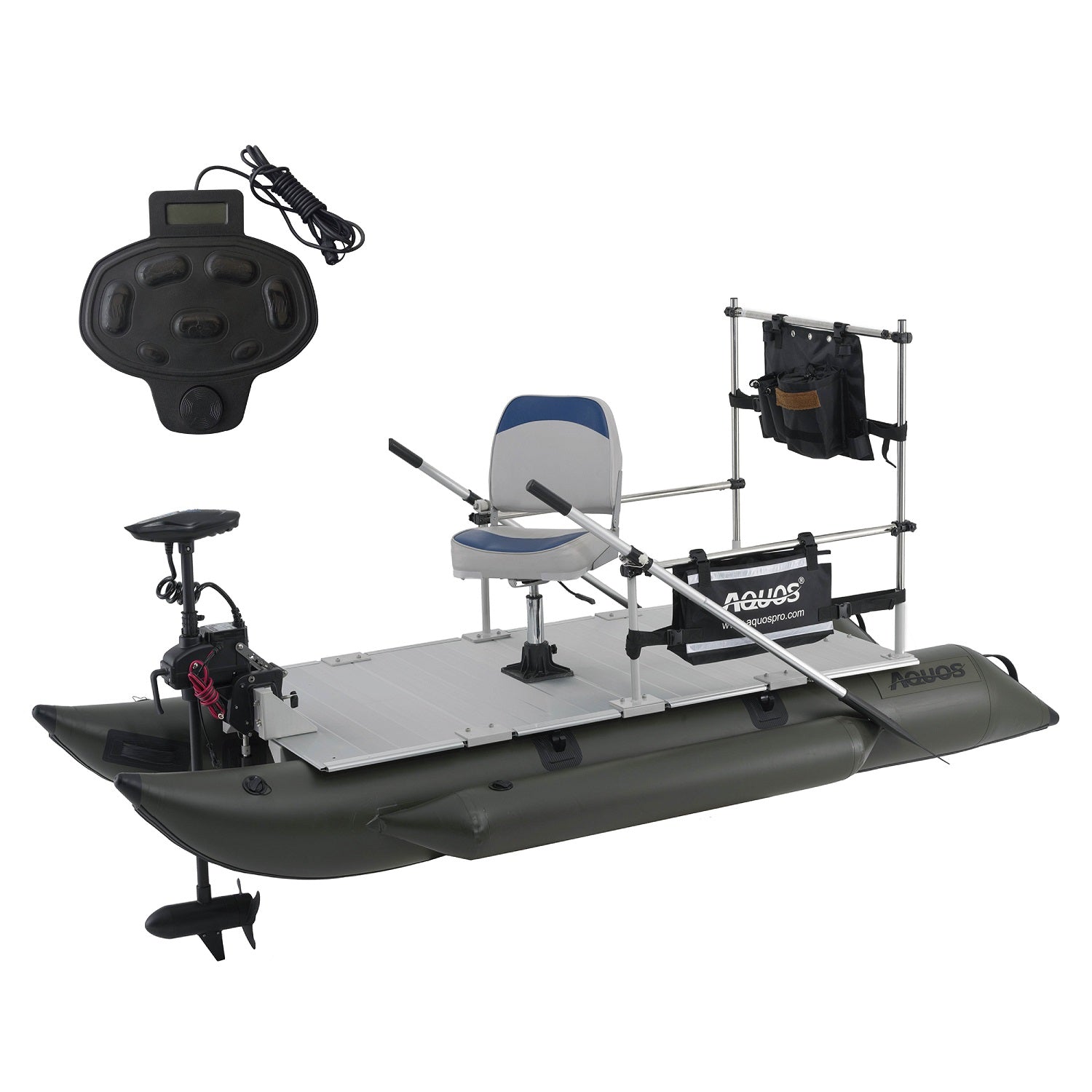 AQUOS New Heavy-Duty for One Series 8.8plus ft Inflatable Pontoon Boat with Haswing Bow Mount 12V 55LBS Remote Control Trolling Motor and Foot Control