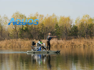 AQUOS New Heavy-Duty for One Series 10.2plus ft Inflatable Pontoon Boat with Haswing Bow Mount 12V 20lbs Hand Control Trolling Motor